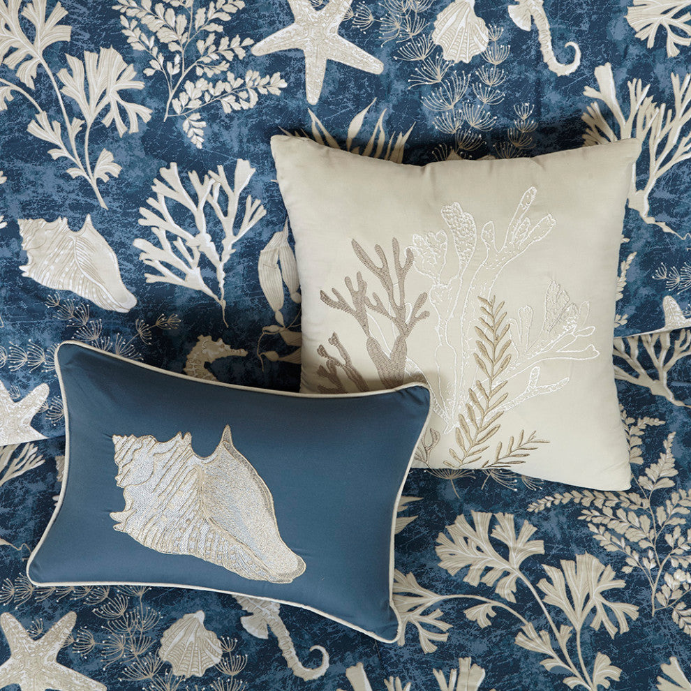 Madison Park Cape Cod 7 Piece Cotton Sateen Comforter Set in Blue