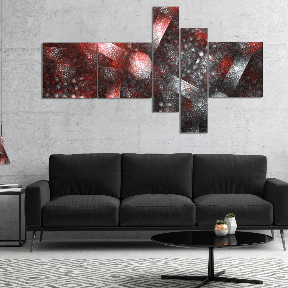 Crystal Cell Red Steel Texture, Abstract Canvas Art Print, 60"x32", 5 panels