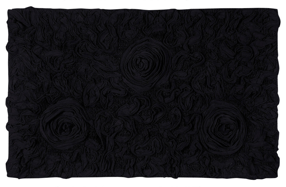 Bell Flower Collection Cotton Bath Rug, 21"x34", Black