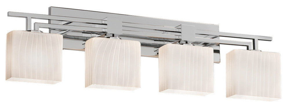 Fusion Aero 4-Light Bath Bar, Rectangle, Polished Chrome, Ribbon Shade