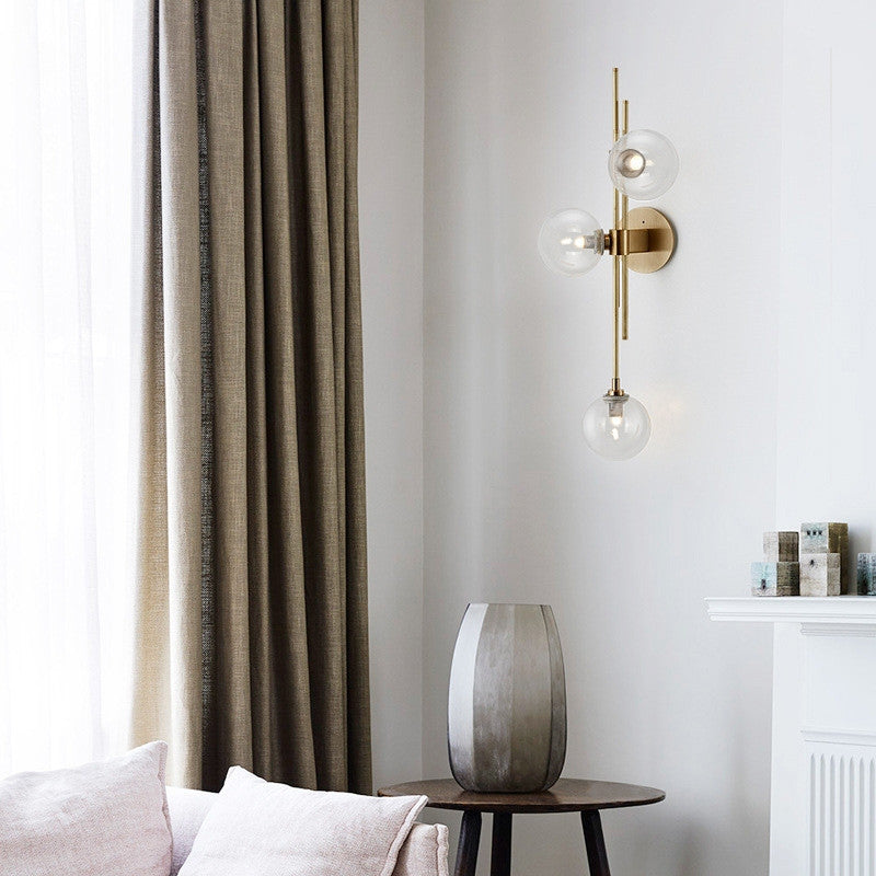 Modern Gold 3-Light Decorative Clear Glass Indoor Globe Wall Sconce