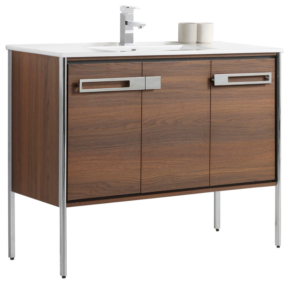 Oakville Bath Vanity, Ceramic Sink, Walnut Ebony, 42 Inch, Chrome Hardware