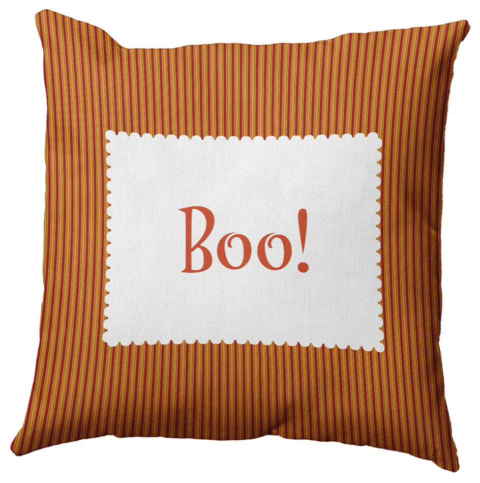 Halloween Boo Ticking Accent Pillow, Dark Red, 18"x18"