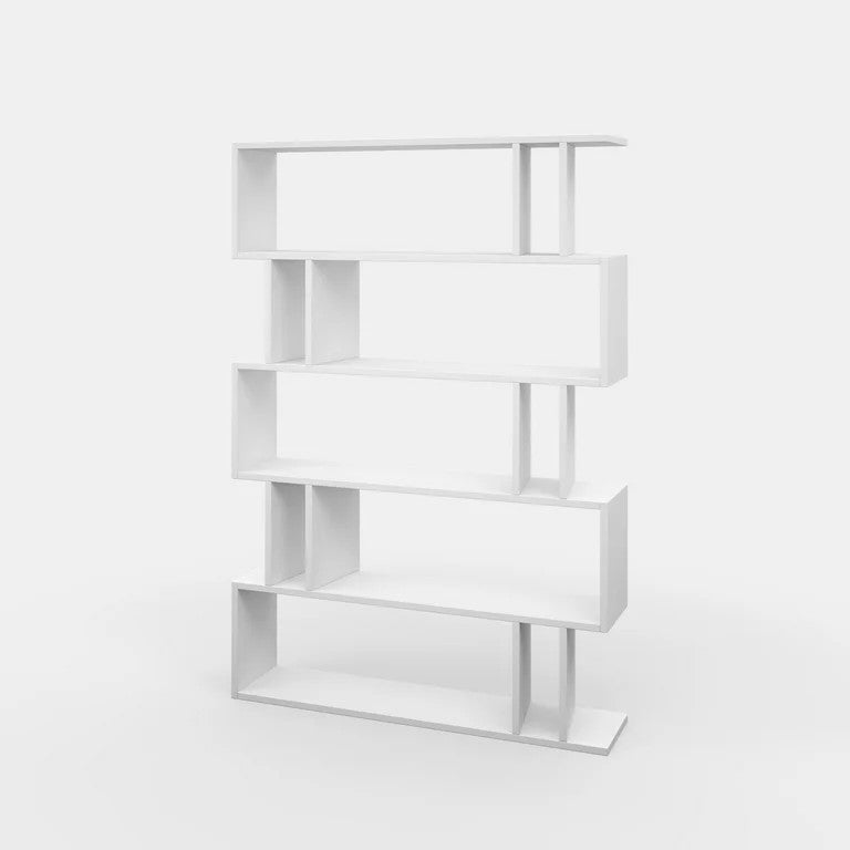 Modern Bookcase, Wooden Construction With Open Comparments, White