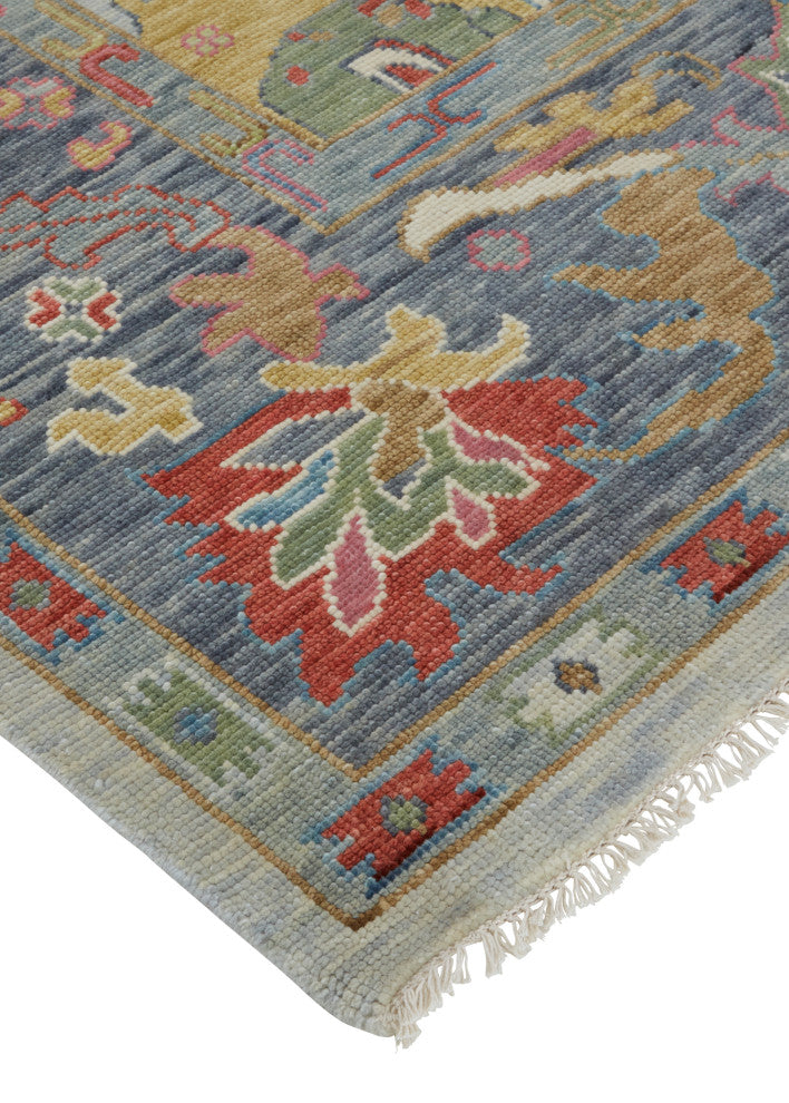 Larson Luxe Hand Knot Botanical Rug, Dark Denim Blue, 12'x15'