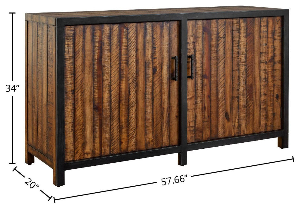 Urban Frontier 57" Pine & Iron Sideboard Server With Hidden Drawers