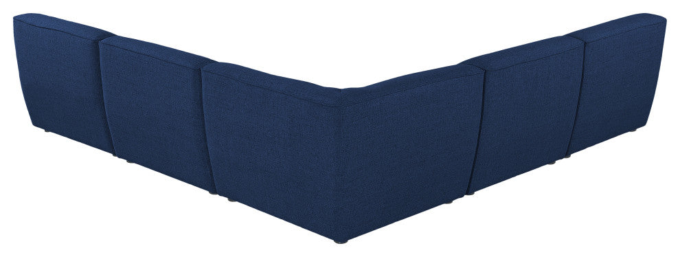 Miramar Linen Textured Fabric  5-Piece Modular L-Shaped Sectional, Navy