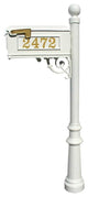 Mailbox Post System-Decorative Fluted Base-Gold Vinyl Personalized Number, White