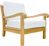 Teak Outdoor 4 Sofa Chair, Round Coffee Table and Canvas Aruba Sunbrella Cushion