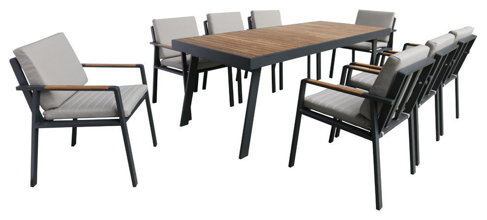 Armen Living Nofi Outdoor Patio Dining Table, Charcoal, Teak Wood Top