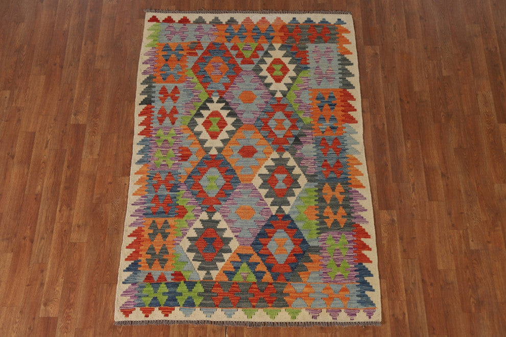 Geometric Kilim Oriental Wool Rug 4x6