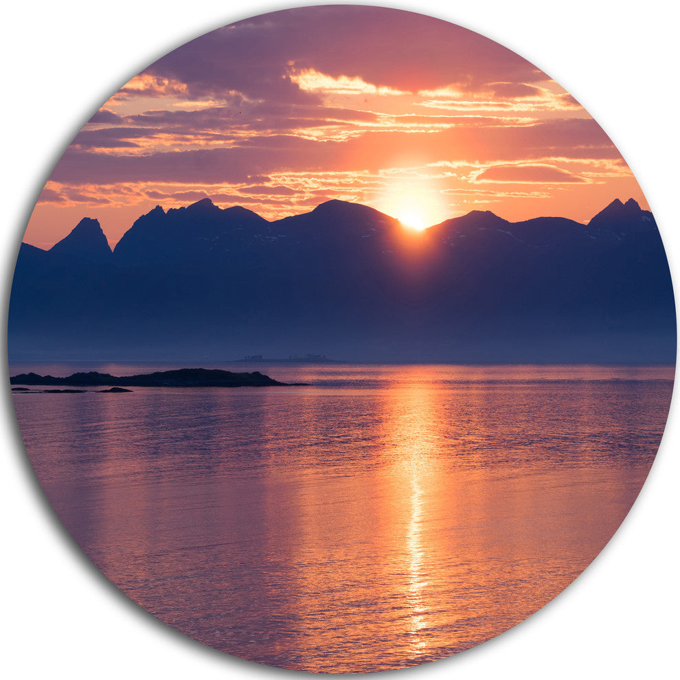 Norwegian Seashore At Sunset, Seascape Disc Metal Wall Art, 23"