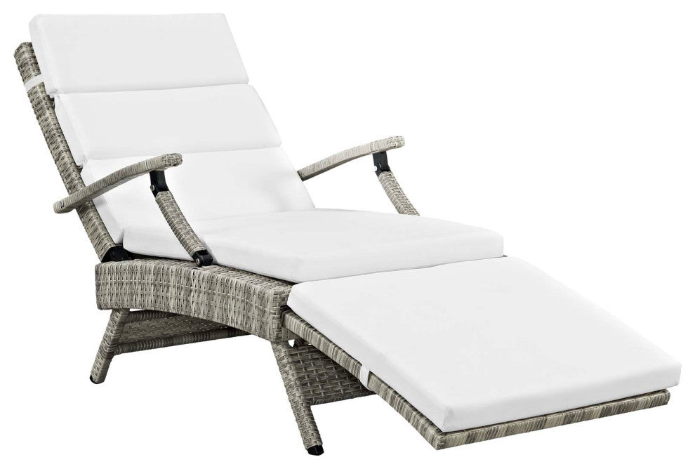 Envisage Chaise Outdoor Patio Wicker Rattan Lounge Chair-Light Gray White