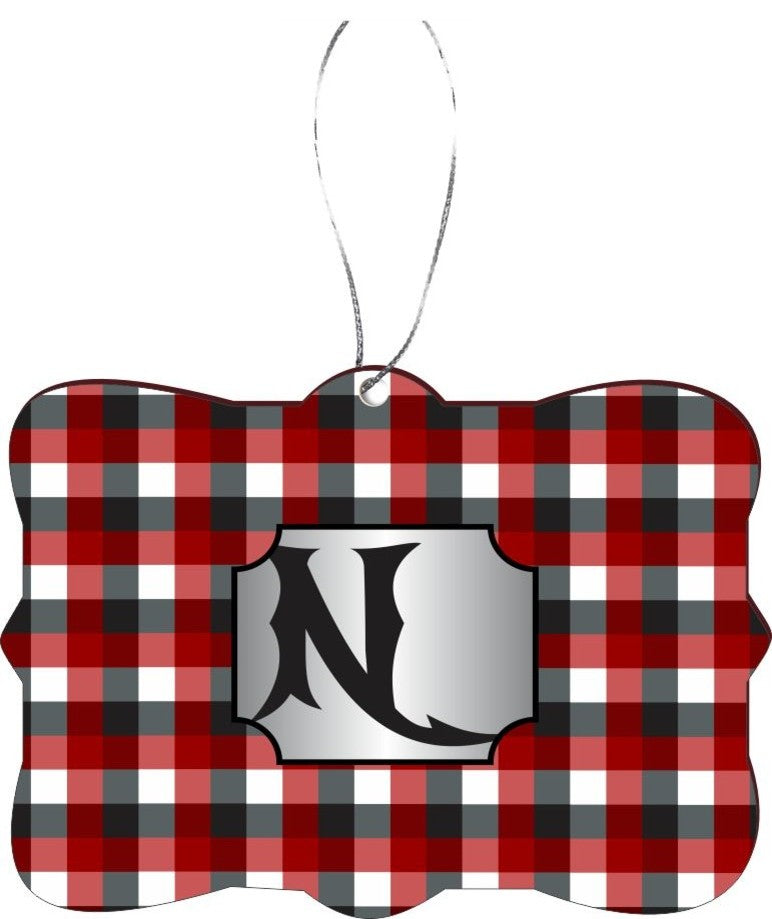 Letter N Red Black Grey Monogram Design Rectangle Christmas Tree Ornament