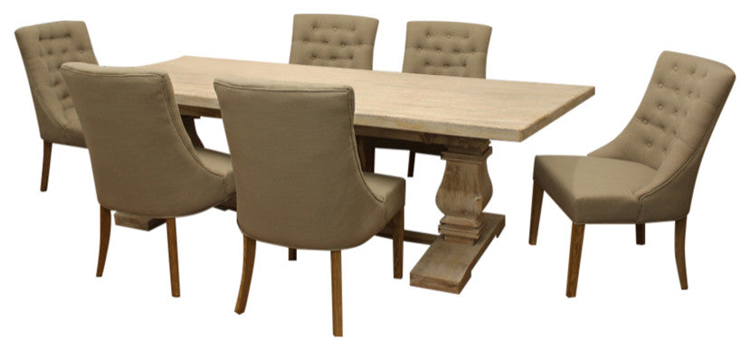 Benedict 7-Piece Dining Set, 81" Long Dining Table and 6-Upholstered Chairs
