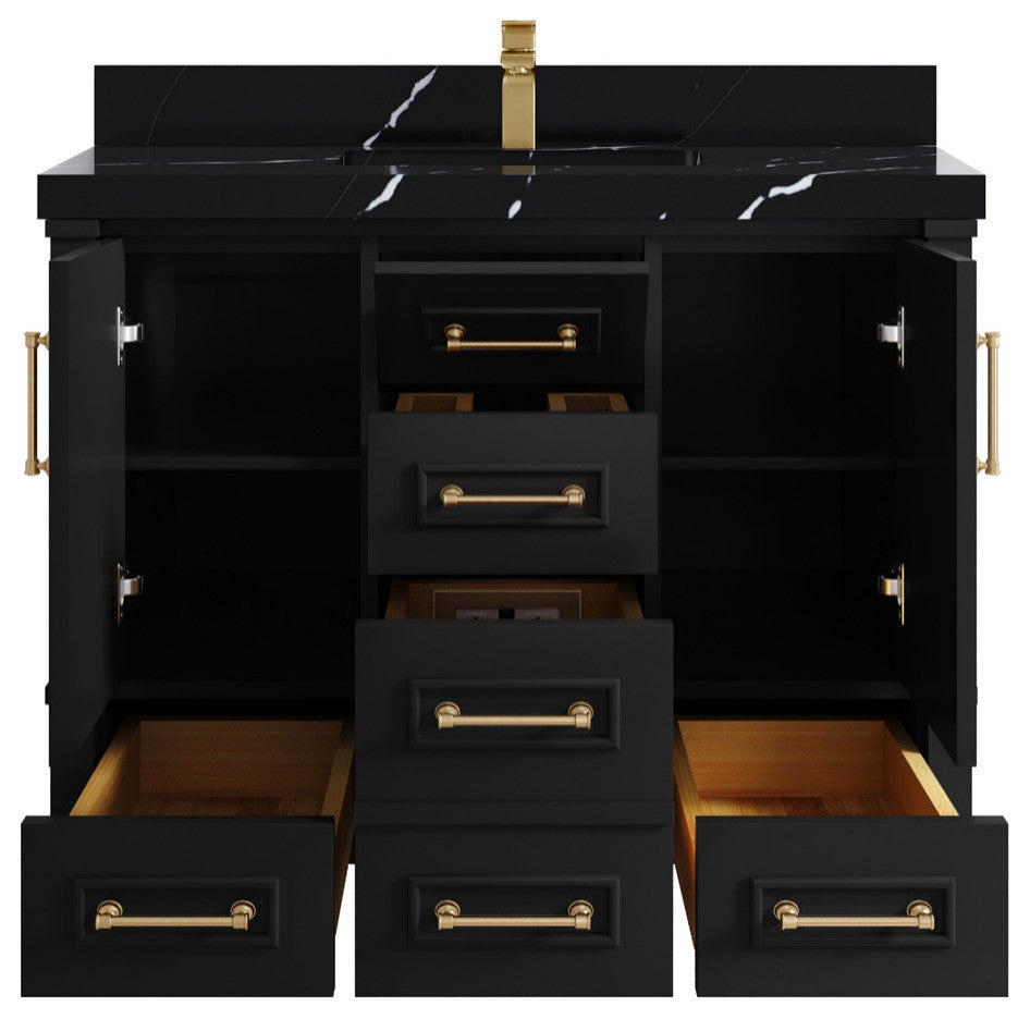 Aberdeen 42 Single Sink Bath Vanity In Black 2" Calacatta Black