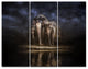Elephants Watering in the River, Animal Canvas Wall Art, 36x28, 3 Panels