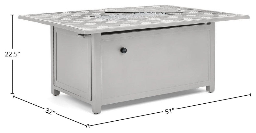 Merge 36" x 52" Fire Table With Clear Glass Fire Media, Coastal Mist