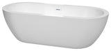 Soho 72" Freestanding White Bathtub, Shiny White Drain and Overflow Trim