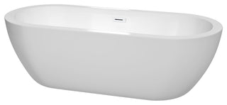 Soho 72" Freestanding White Bathtub, Shiny White Drain and Overflow Trim