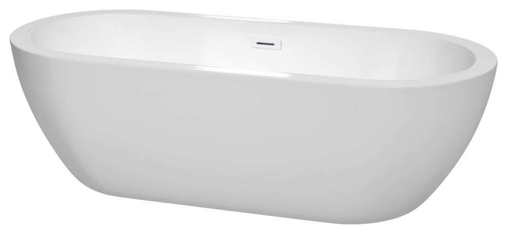 Soho 72" Freestanding White Bathtub, Shiny White Drain and Overflow Trim