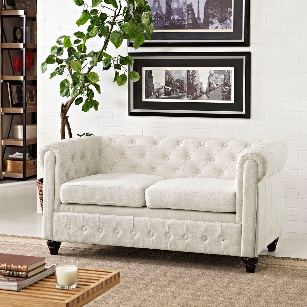 Modern Urban Contemporary Fabric Loveseat, Beige Fabric