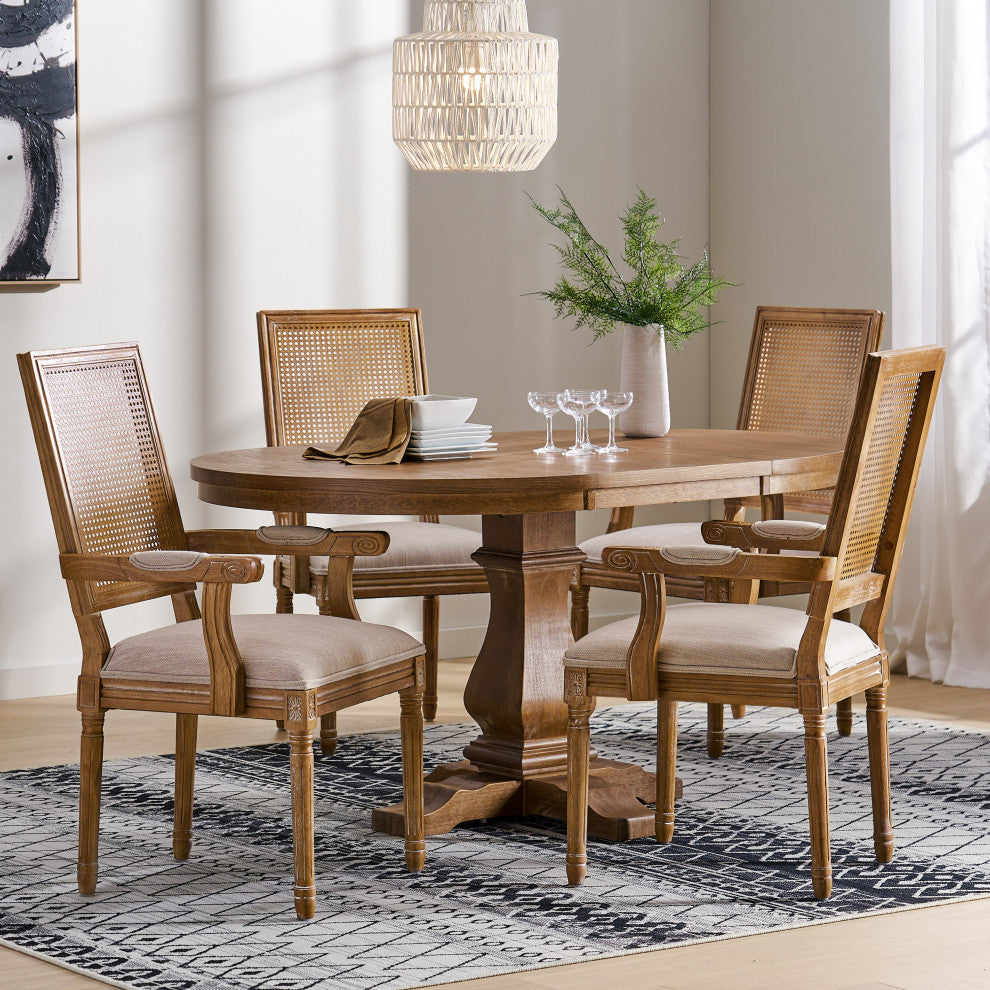 Zentner French Country Wood and Cane 5-Piece Expandable Dining Set, Beige/Natural