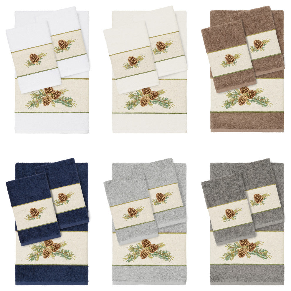 Linum Home Textiles Turkish Cotton Pierre 3-Piece Embellished Towel Set, White