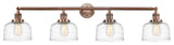 Large Bell 4 Light Bath Vanity Light, Antique Copper, Clear Deco Swirl