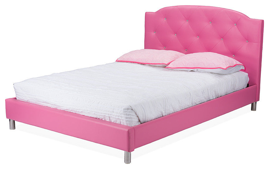 Canterbury Faux Leather Queen Size Platform Bed, Pink
