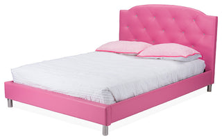 Canterbury Faux Leather Queen Size Platform Bed, Pink