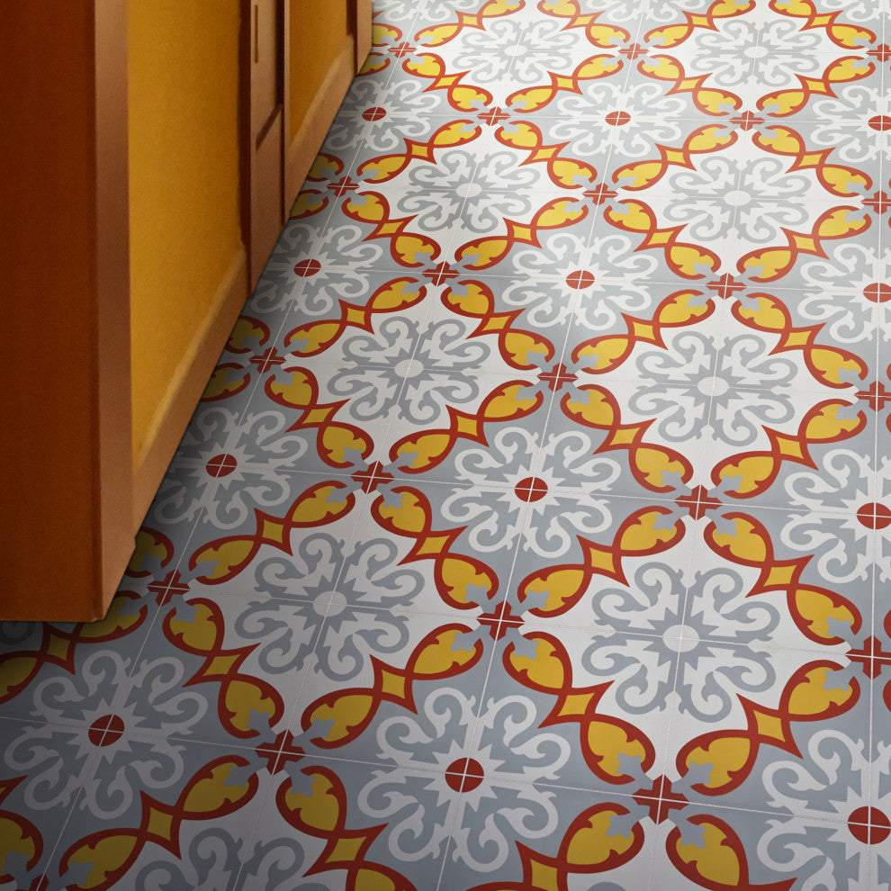 Agadir Handmade Cement Tile, Red/Yellow/Gray, Sample