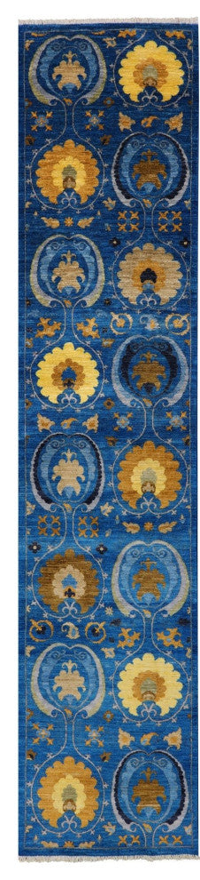 2' 6" X 11' 7" Runner Handmade William Morris Wool Rug Q6533
