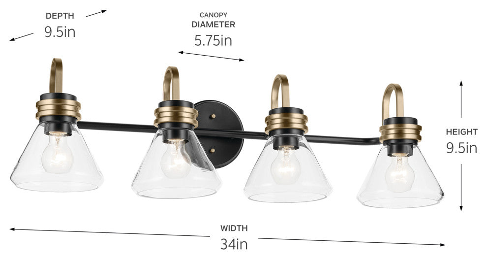 34" 4-Light Vanity Light With Clear Glass