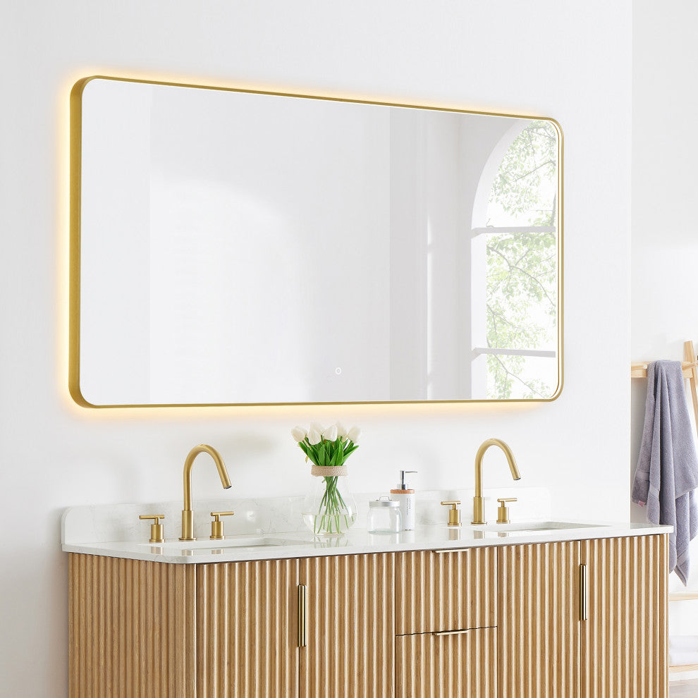 Dazzle Rectangular Bathroom/Vanity LED Lighted Wall Mirror, Brushed Gold, 72"