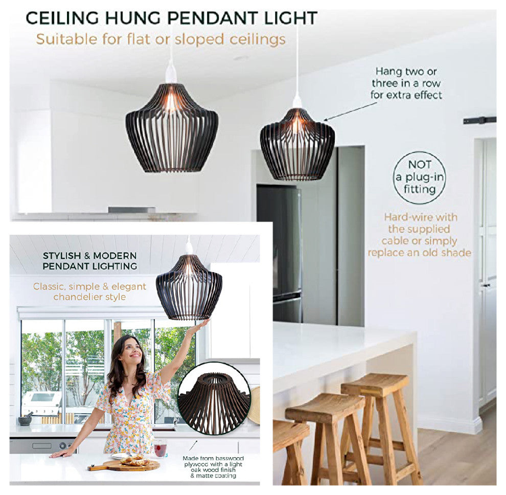 1 light fixtures ceiling hanging Black pendant light Modern wood chandelier
