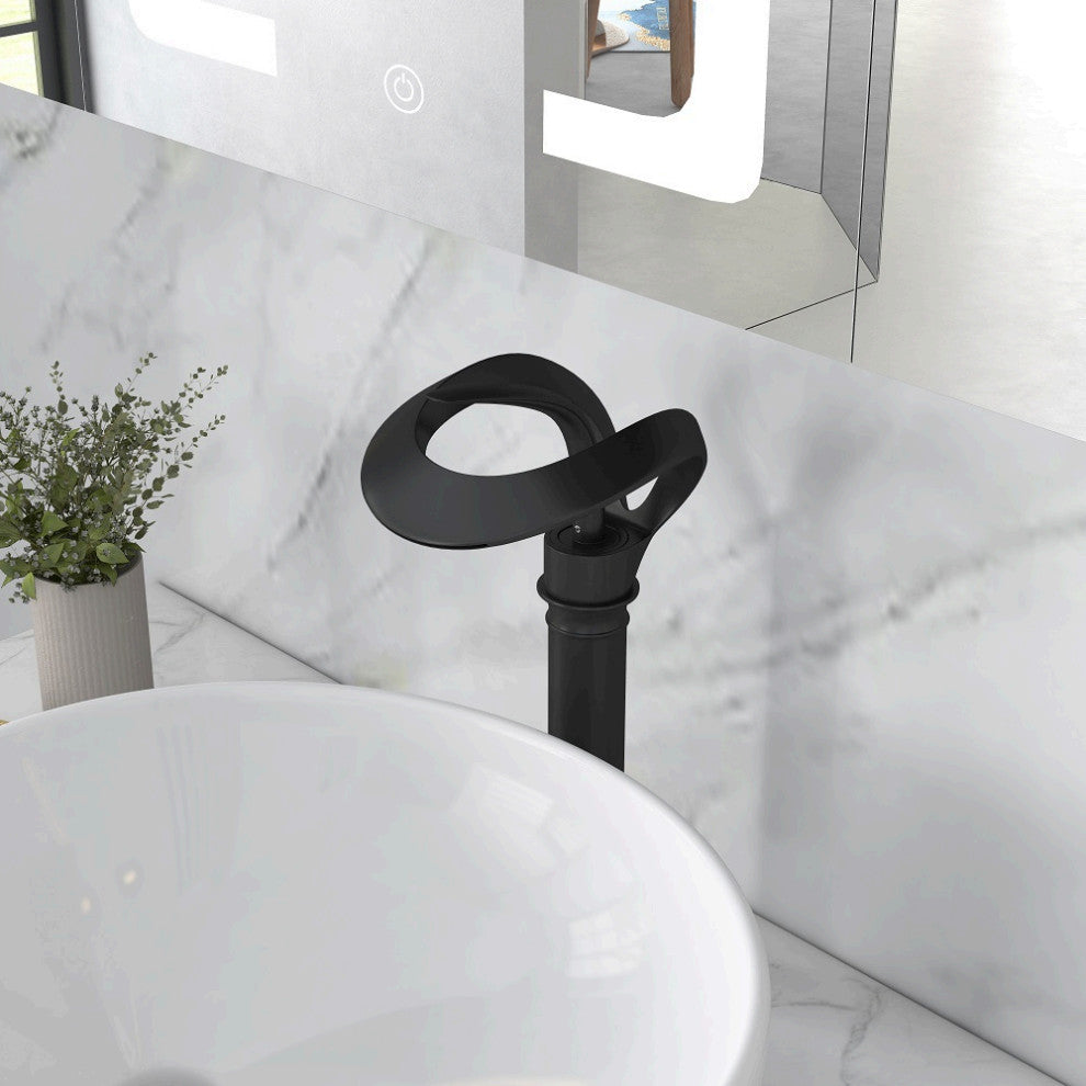 Elegant Waterfall Bathroom Faucet, Single Handle, Solid Brass, Black, Long