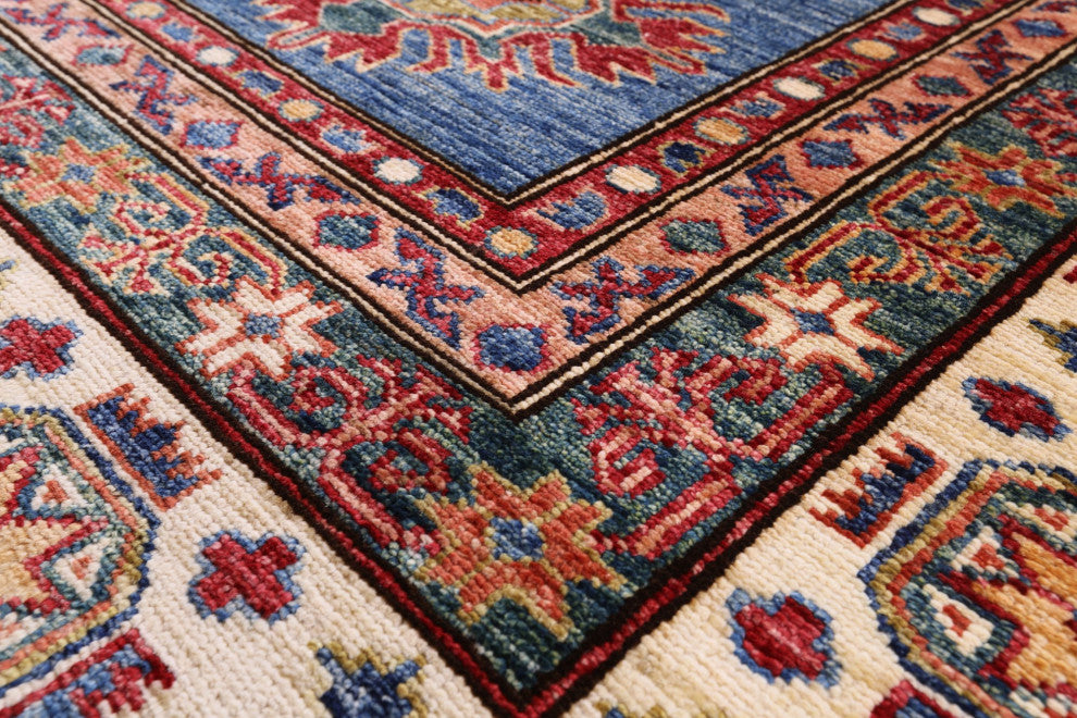 8' 3" X 9' 10" Handmade Geometric Super Kazak Wool Rug Q10609