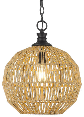 Golden Lighting 6933-M Florence 14"W Pendant - Matte Black / Natural Raphia