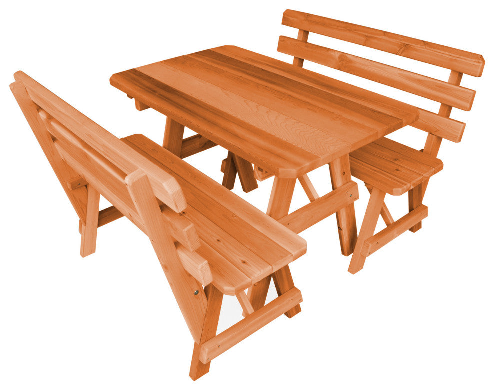 Cedar Picnic Table with 2 Backed Benches, Cedar Stain, 4 Foot