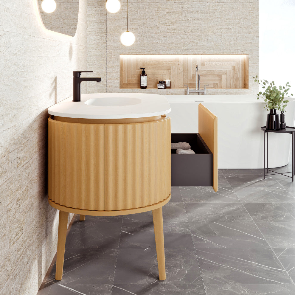 Eviva Haven 48" Oak Freestanding Vanity With White Solid Surface Integrated Top