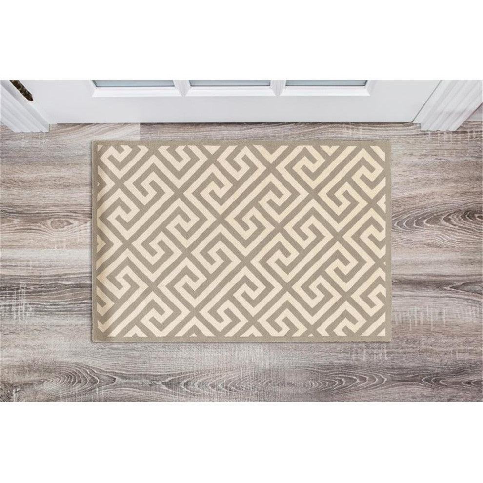 Linon Silhouette Greek Key Hand Hooked Wool 1'10"x2'10" Rug in Gray