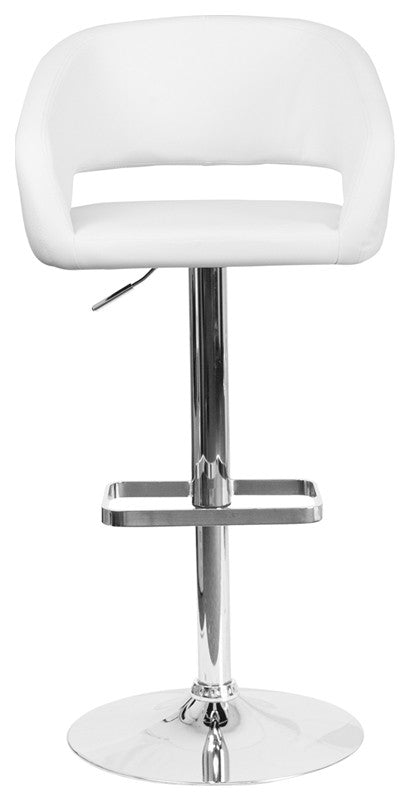 Adjustable Height Barstool With Chrome Base, White, Vinyl