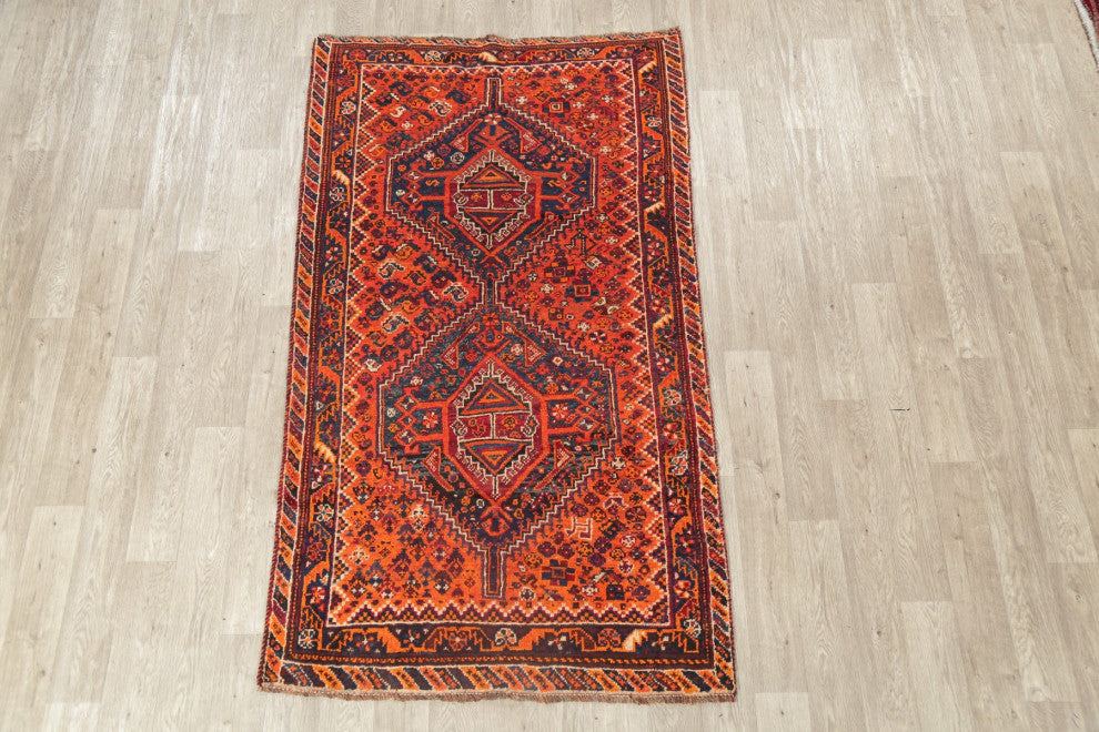 Consigned, Oriental Traditional Handmade Persian Vintage Area Rug, Orange, 4x7