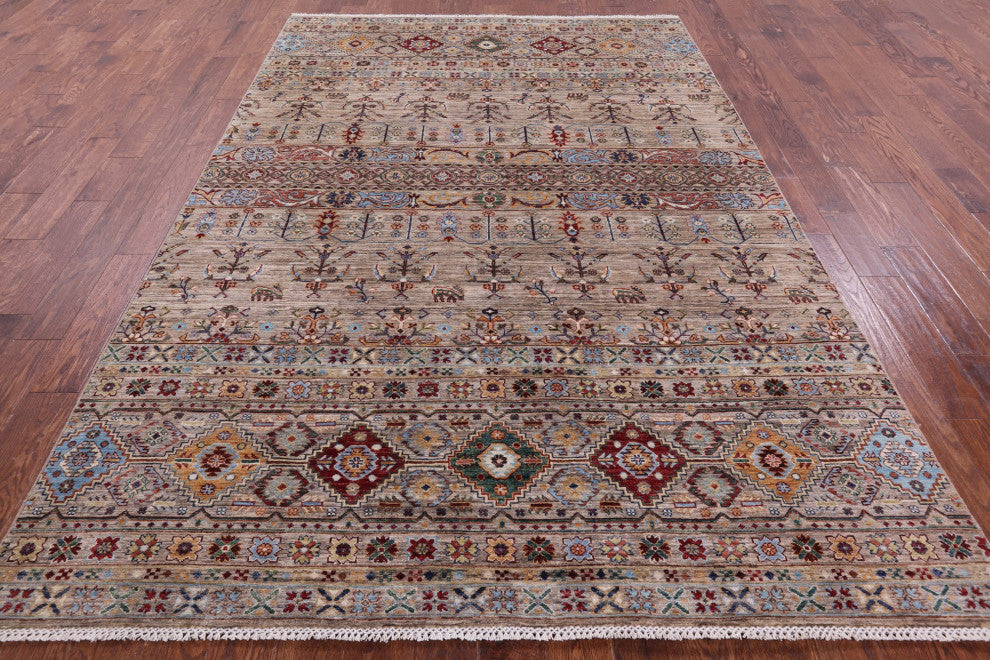 6' 9" X 10' 1" Handmade Super Kazak Khorjin Rug Q11305