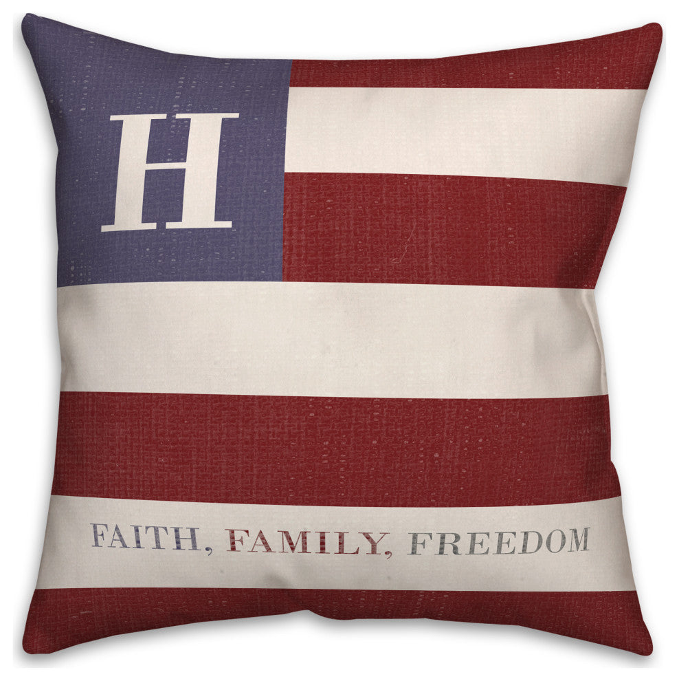 Faith Family Freedom Monogram Flag H 18x18 Spun Poly Pillow