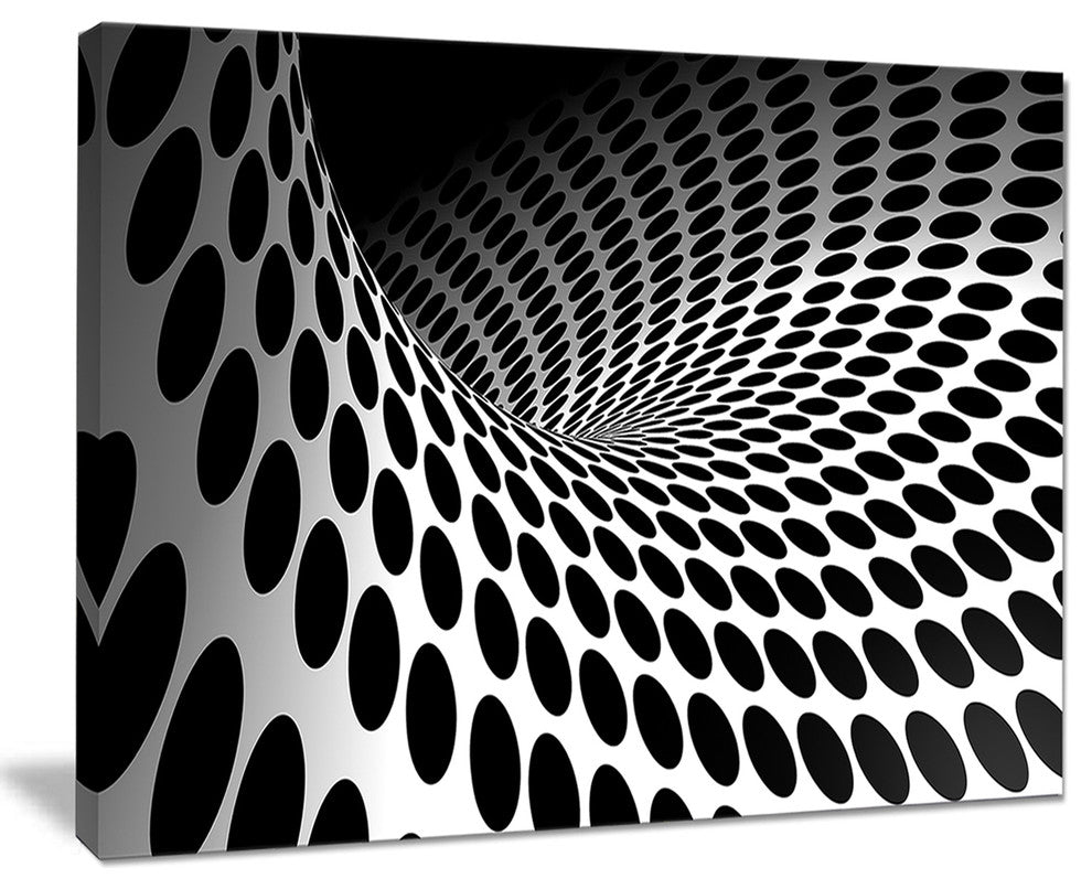 "Waves and Circles, Black and White" Abstract Art Canvas Print, 40"x30"
