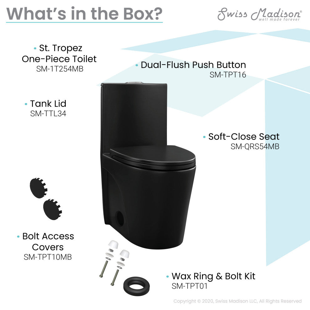 St. Tropez Elongated Toilet, Dual Vortex Flush, Matte Black