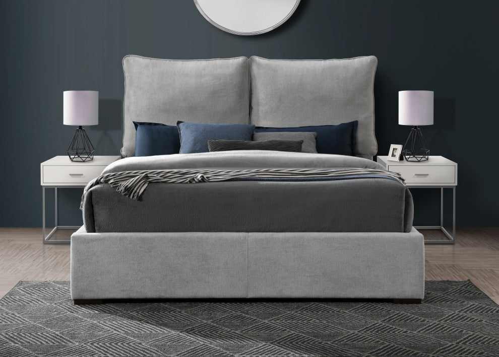 Misha Polyester Fabric Upholstered Bed, Gray, King