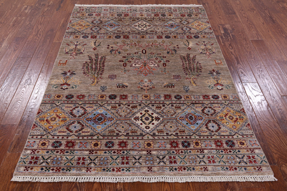 Persian Gabbeh Tribal Hand Knotted Wool Rug 5' 0" X 6' 8" Q10092